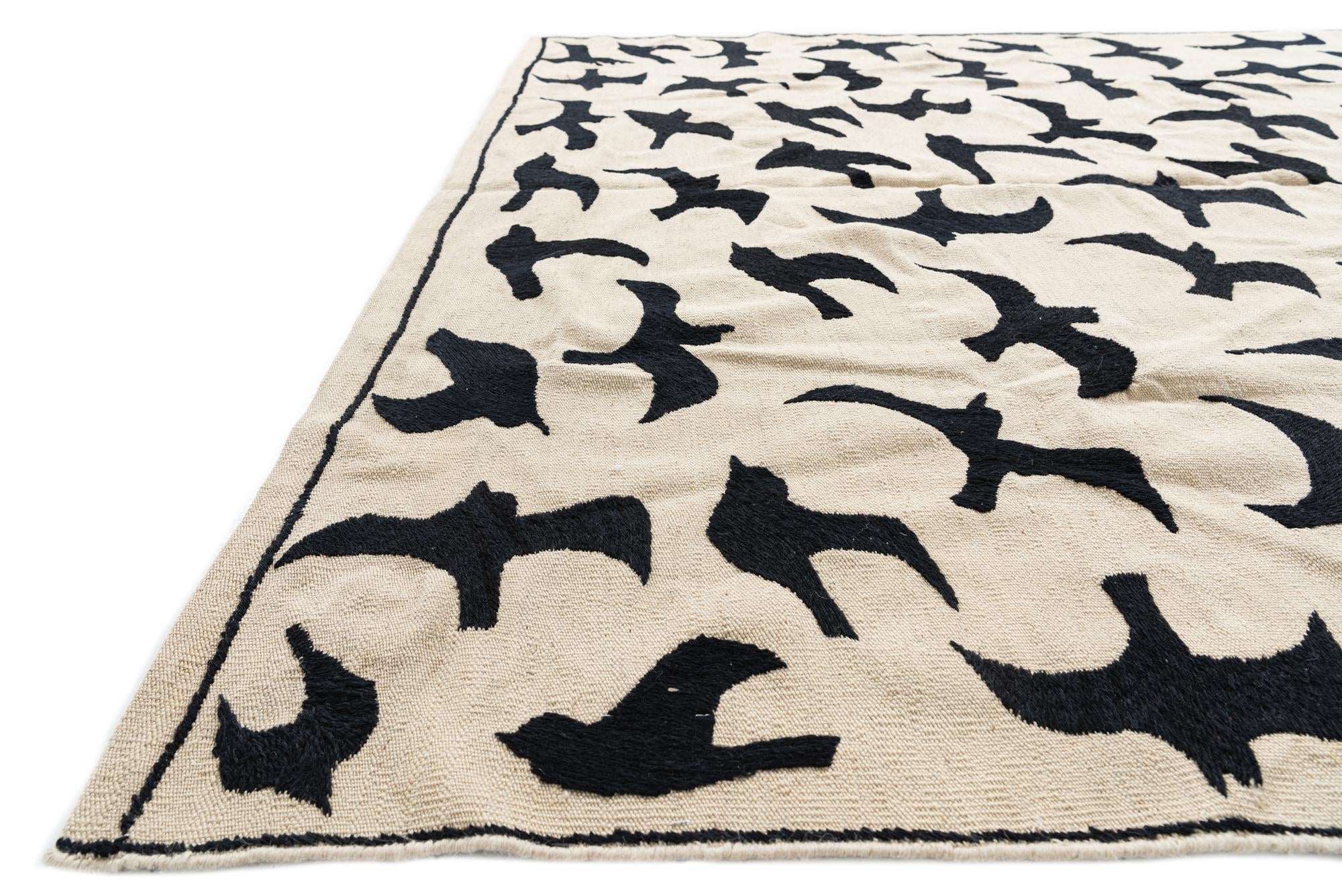 6' 8 x 9' 8 Hand Woven Kilim Suzani Wool Rug