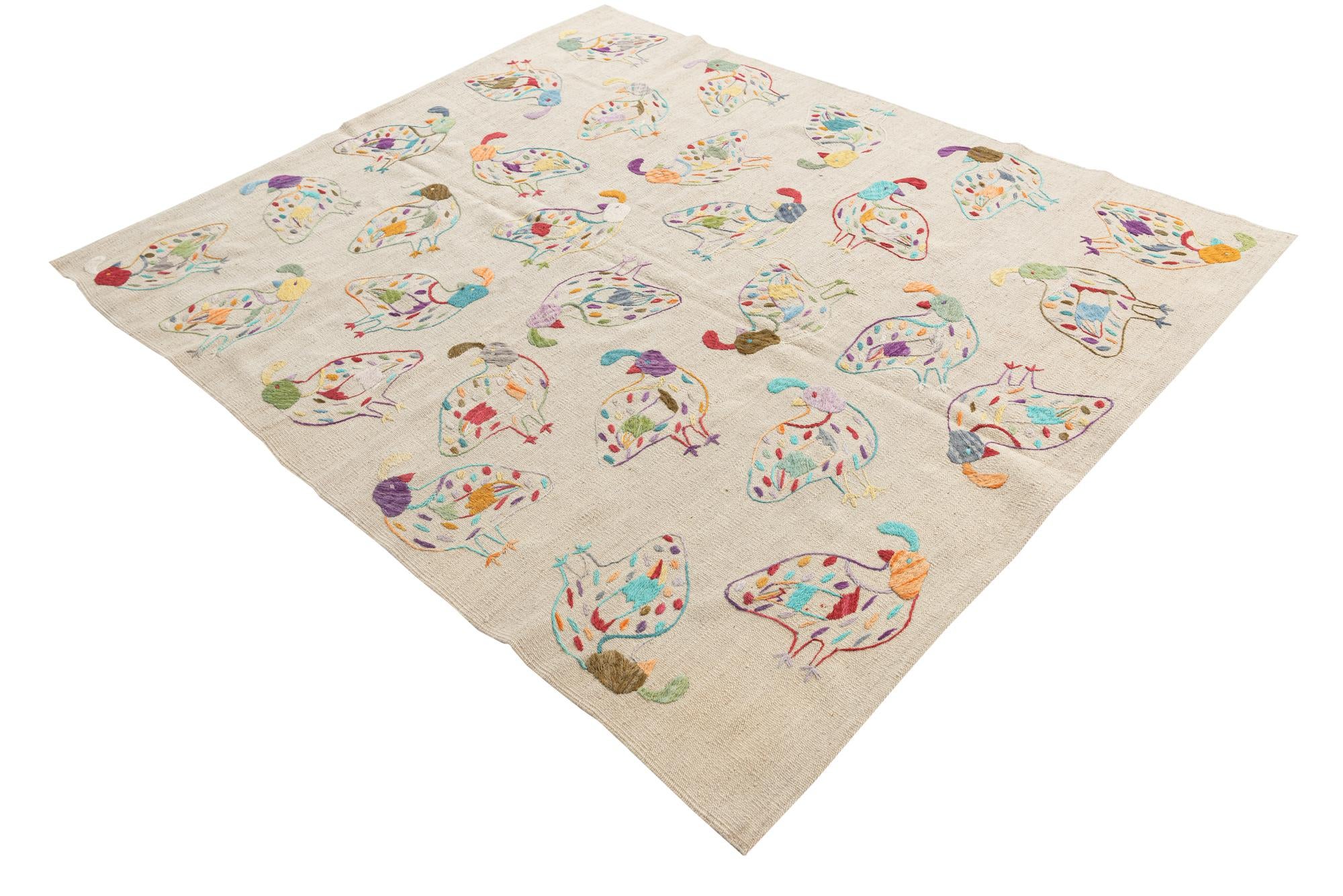 5' 2 x 6' 1 Hand Woven Kilim Suzani Wool Rug