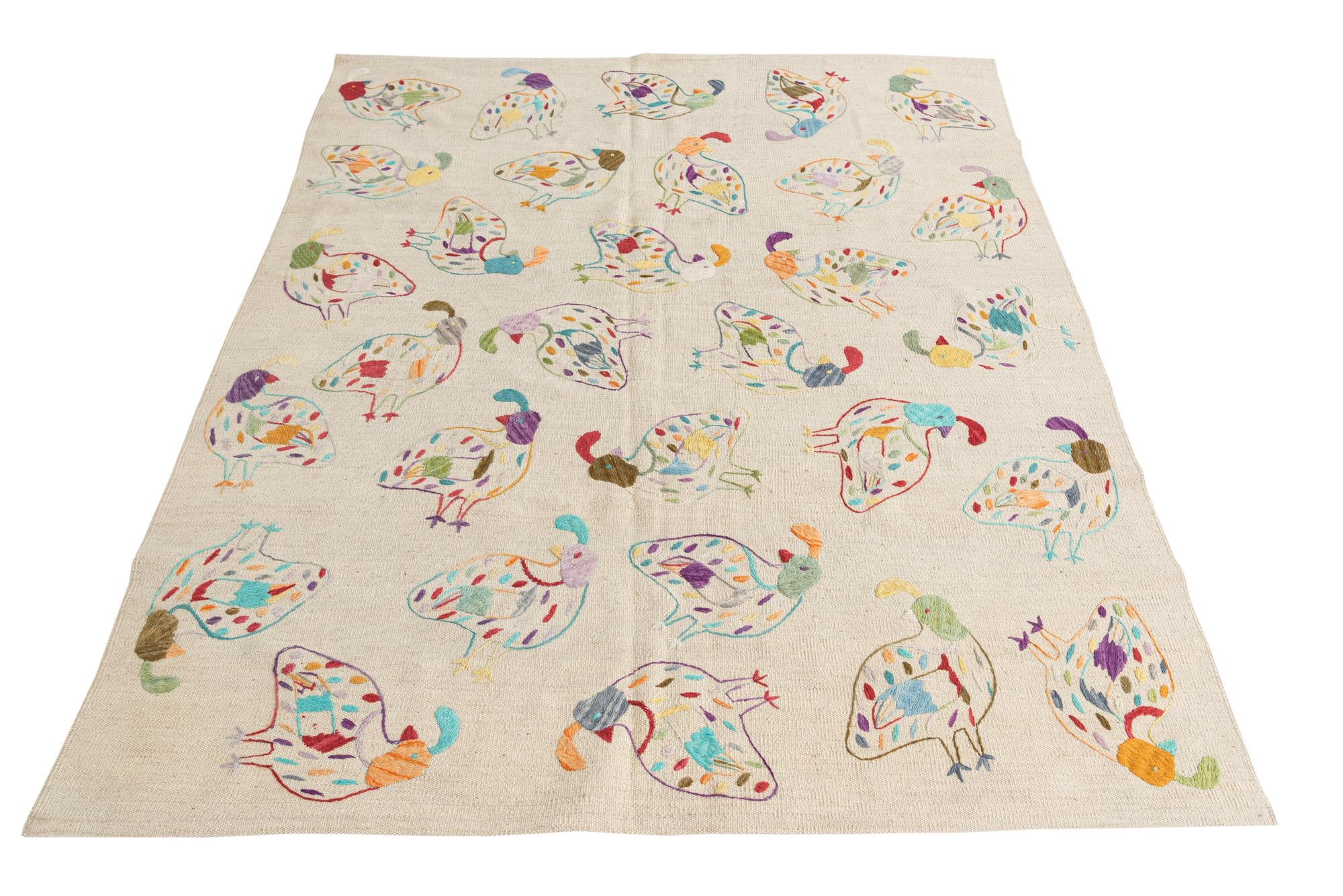 5' 2 x 6' 1 Hand Woven Kilim Suzani Wool Rug