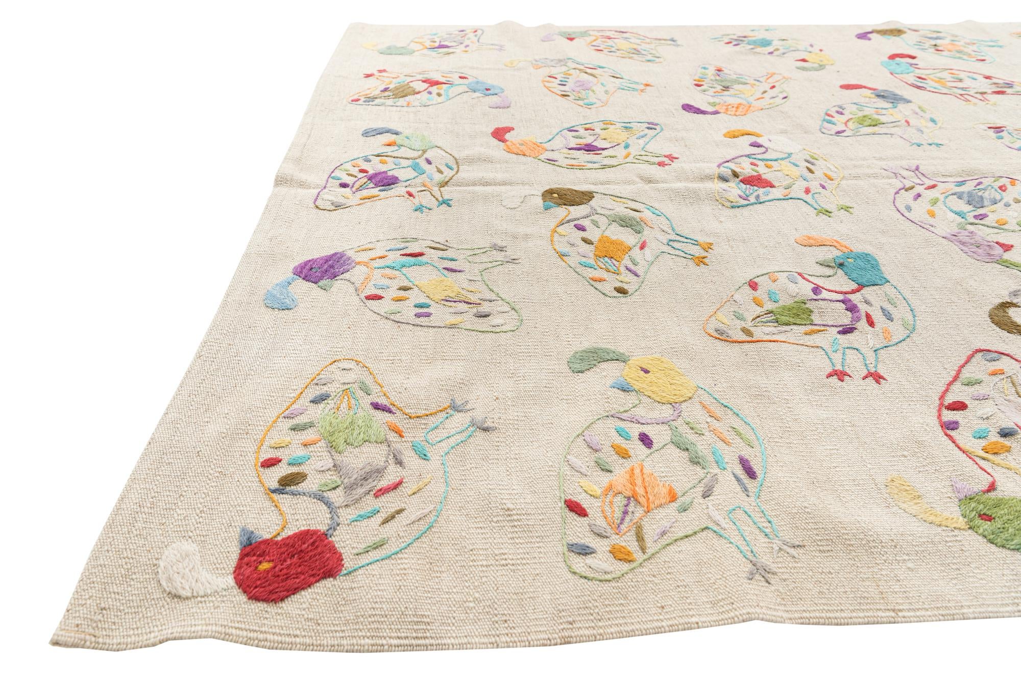 5' 2 x 6' 1 Hand Woven Kilim Suzani Wool Rug