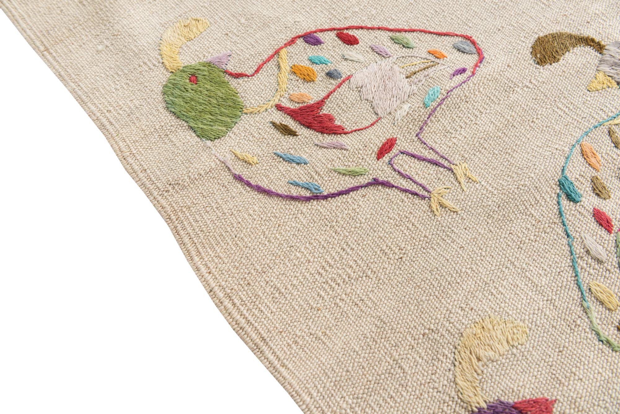5' 2 x 6' 1 Hand Woven Kilim Suzani Wool Rug
