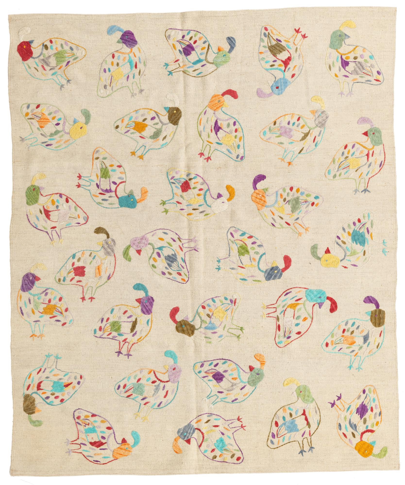 5' 2 x 6' 1 Hand Woven Kilim Suzani Wool Rug