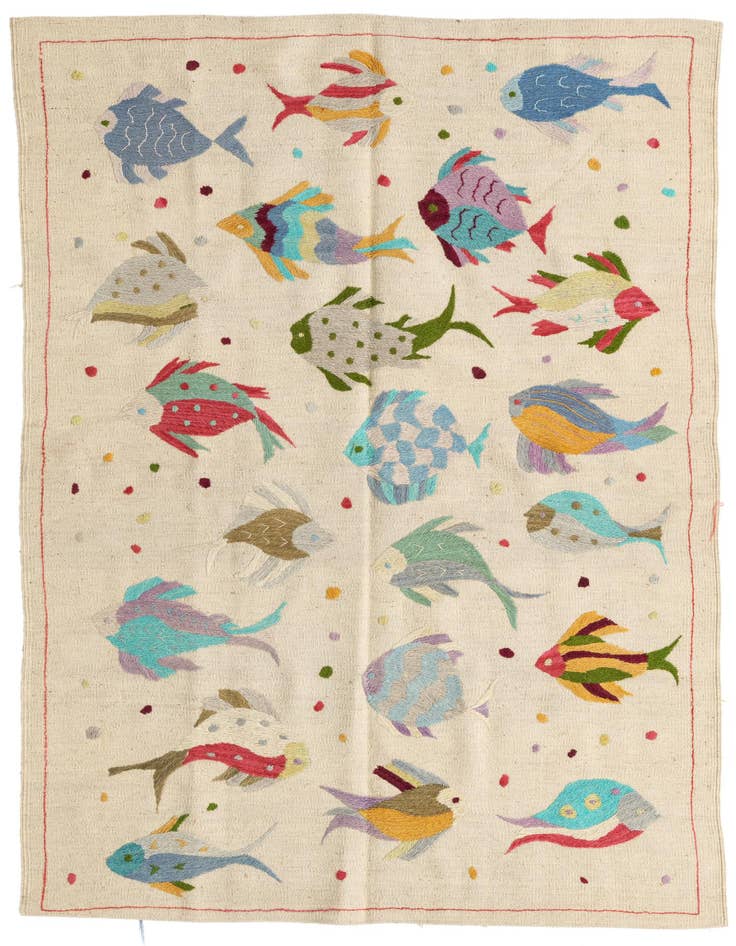 Detail image of 4' 2 x 5' 9 Hand Woven Kilim Suzani Wool Rug