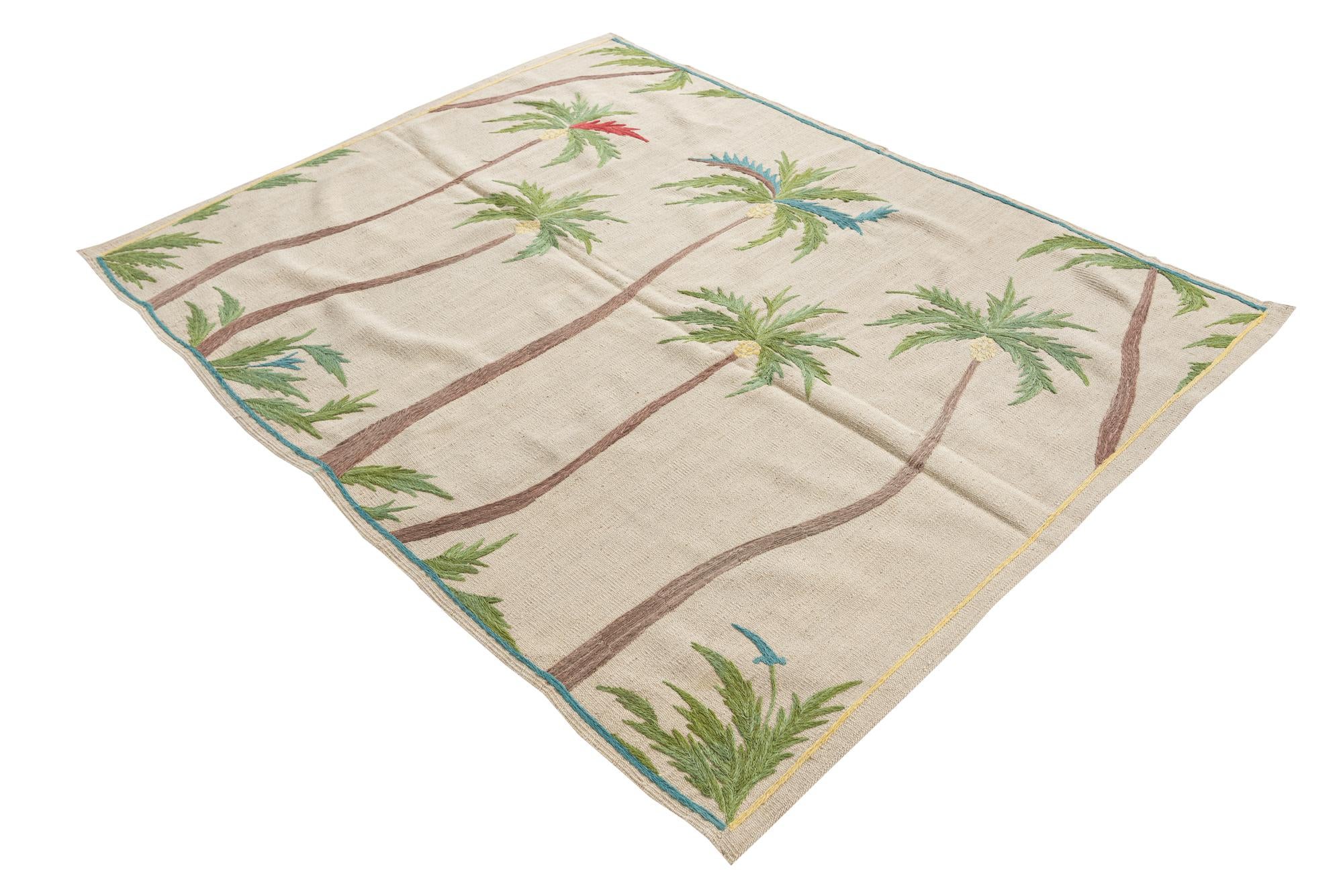 5' 1 x 6' 6 Hand Woven Kilim Suzani Wool Rug