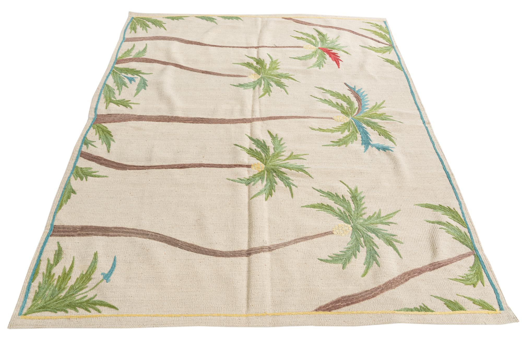 5' 1 x 6' 6 Hand Woven Kilim Suzani Wool Rug