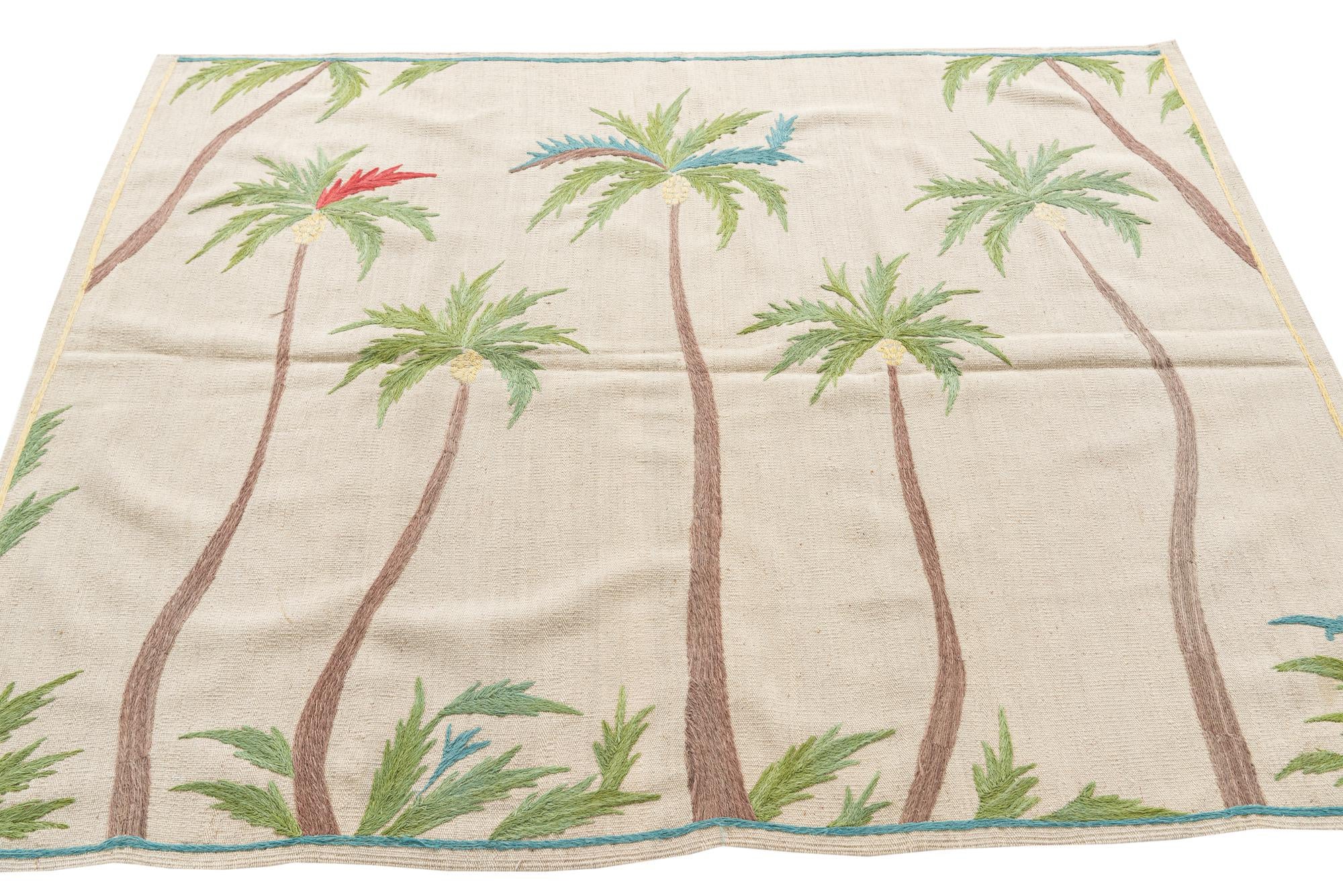 5' 1 x 6' 6 Hand Woven Kilim Suzani Wool Rug