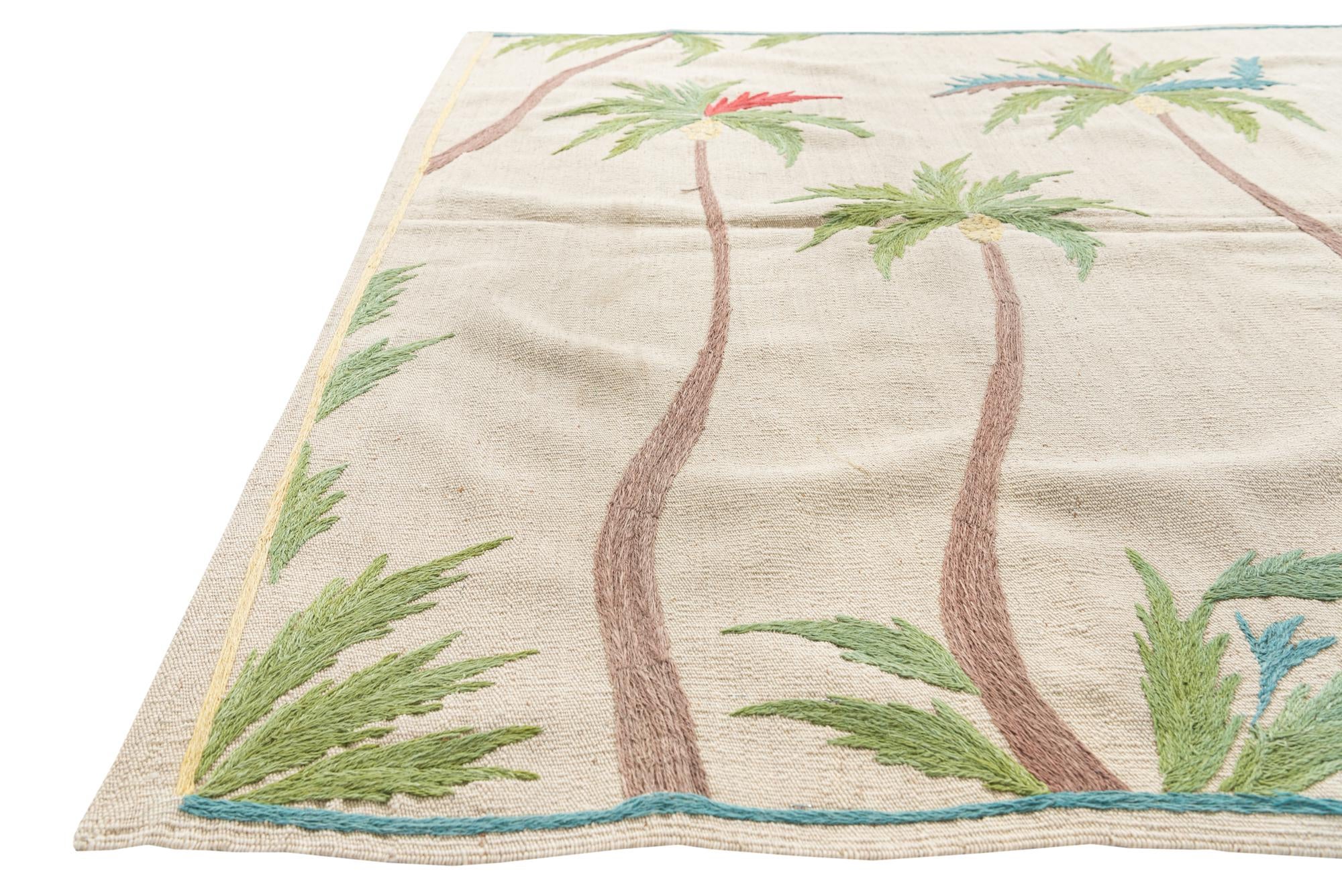 5' 1 x 6' 6 Hand Woven Kilim Suzani Wool Rug