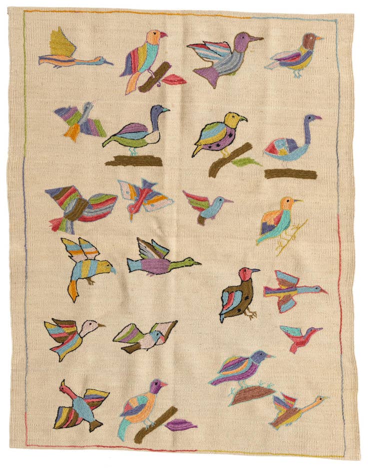 Detail image of 3' 3 x 4' 9 Hand Woven Kilim Suzani Wool Rug