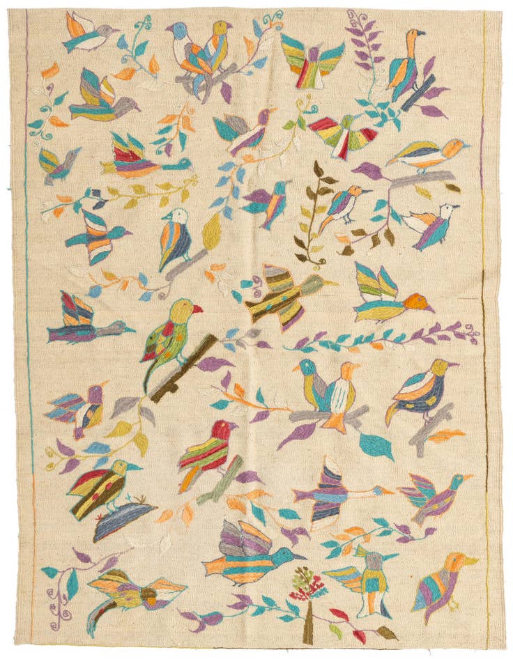Detail image of 4' 2 x 6' Hand Woven Kilim Suzani Wool Rug