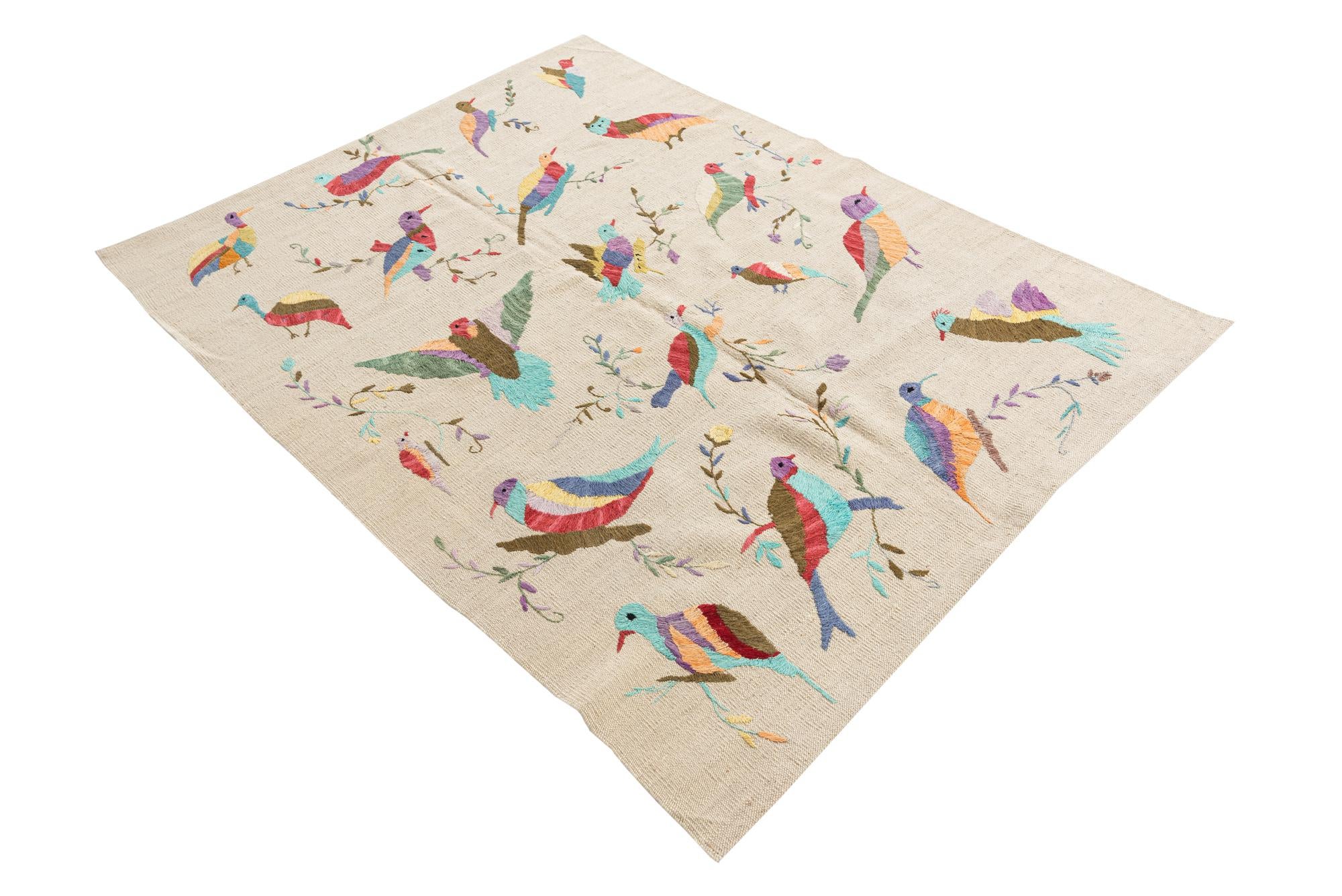 4' 2 x 5' 6 Hand Woven Kilim Suzani Wool Rug