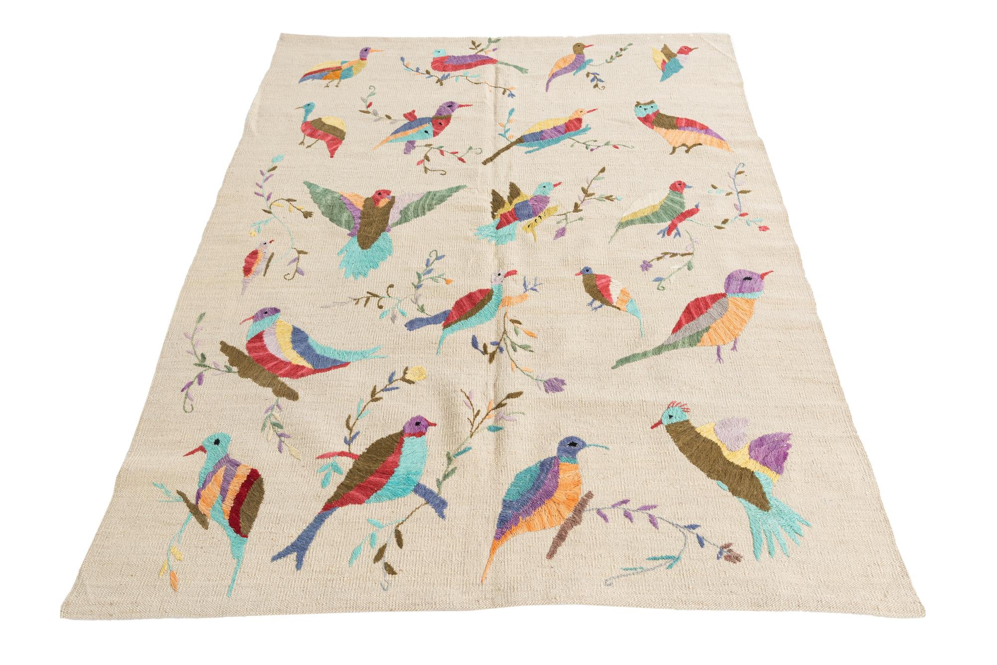 4' 2 x 5' 6 Hand Woven Kilim Suzani Wool Rug