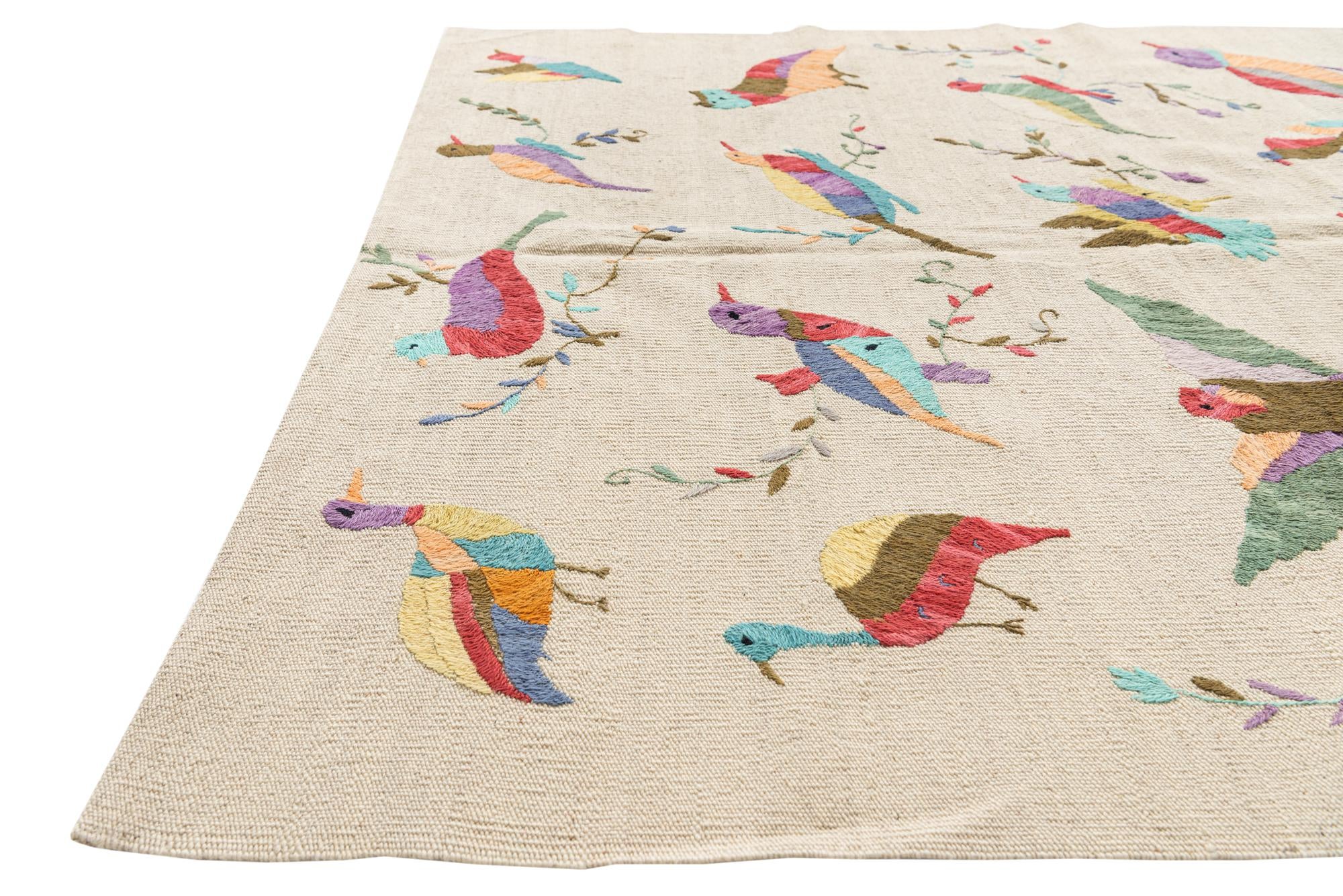 4' 2 x 5' 6 Hand Woven Kilim Suzani Wool Rug