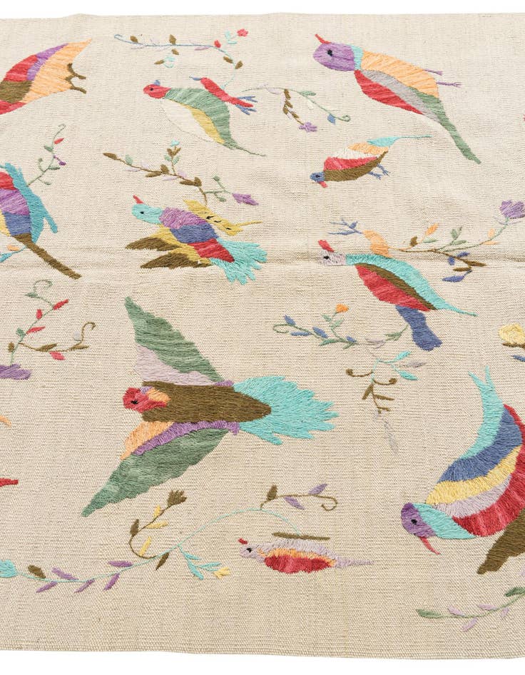 Detail image of 4' 2 x 5' 6  Hand Woven Kilim Suzani Wool Rug