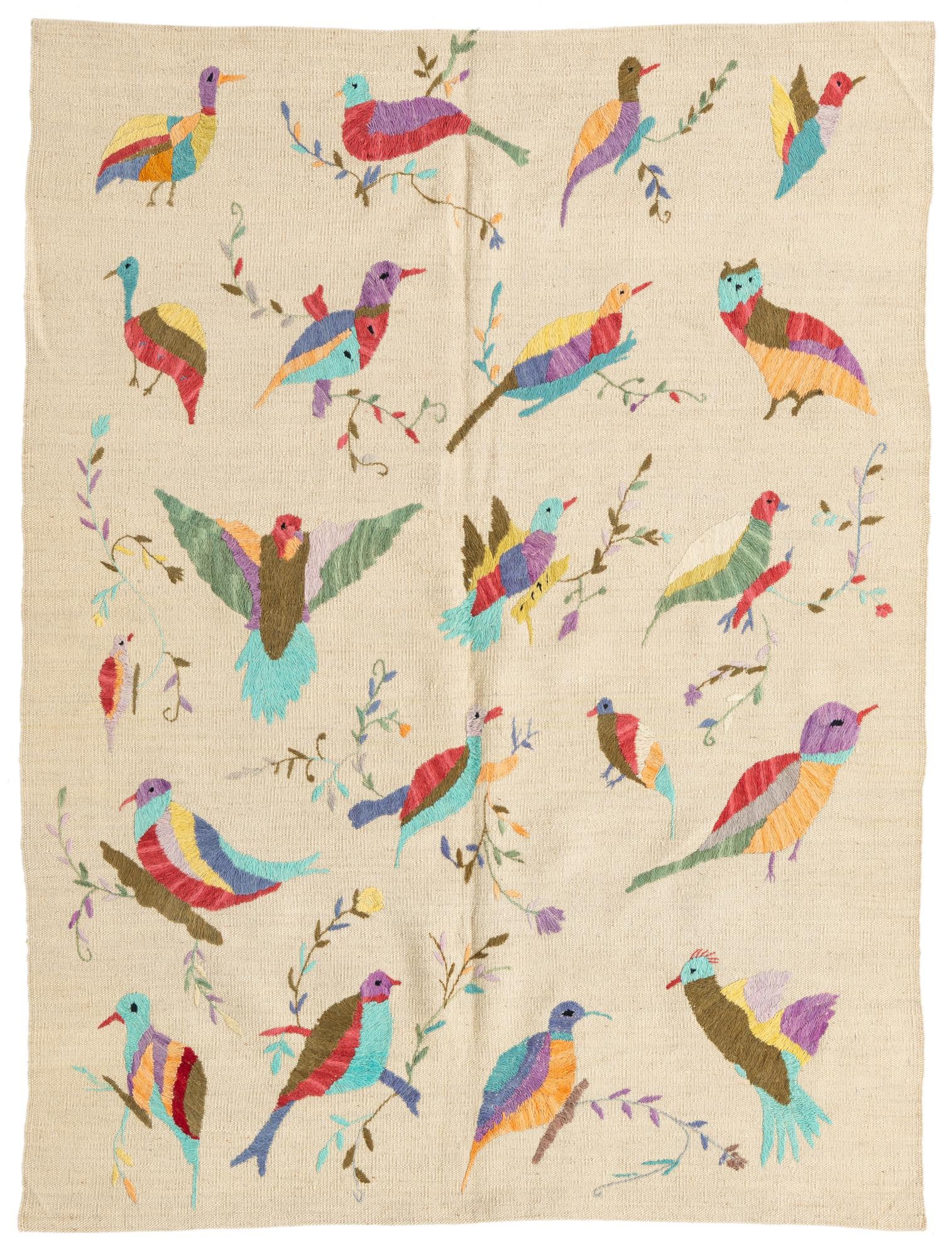 4' 2 x 5' 6 Hand Woven Kilim Suzani Wool Rug