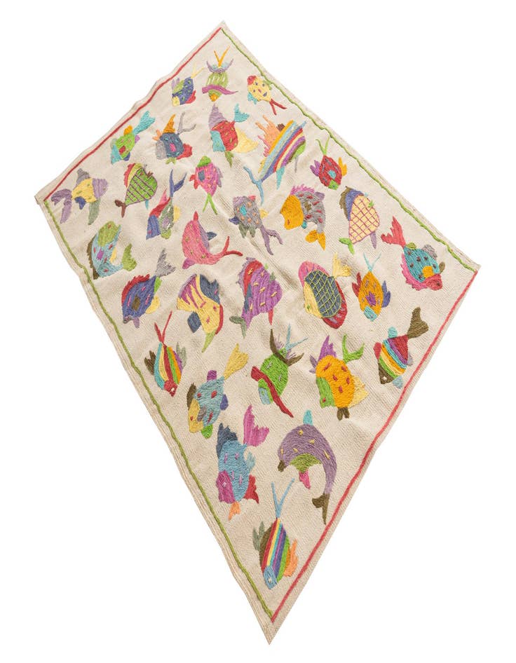 Detail image of 3' 3 x 4' 5  Hand Woven Kilim Suzani Wool Rug