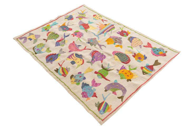 Detail image of 3' 3 x 4' 5 Hand Woven Kilim Suzani Wool Rug