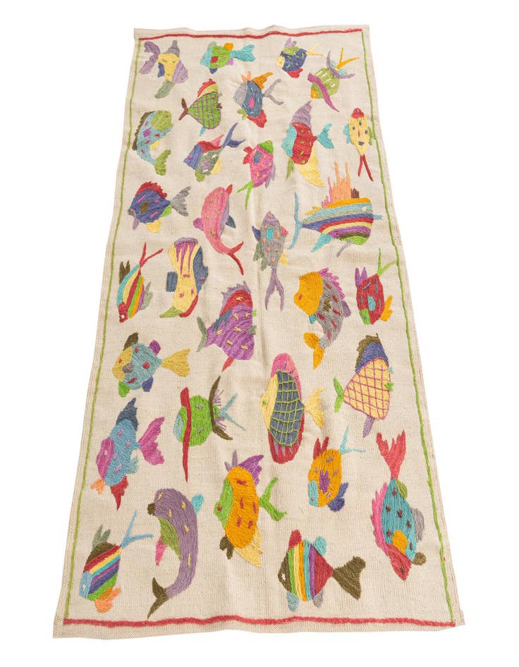 Detail image of 3' 3 x 4' 5  Hand Woven Kilim Suzani Wool Rug