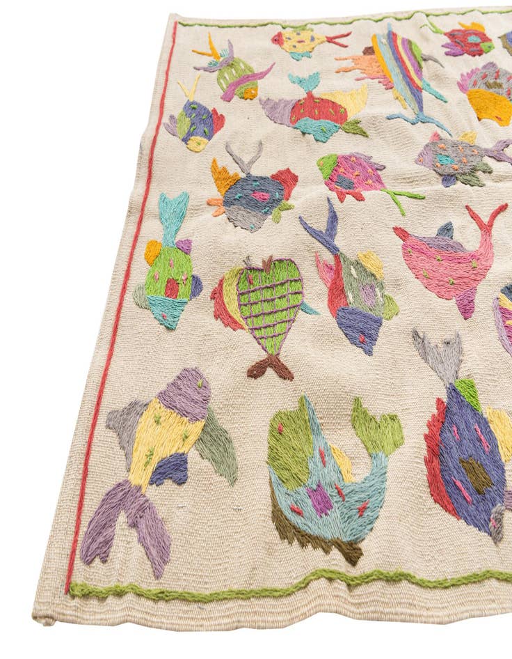 Detail image of 3' 3 x 4' 5  Hand Woven Kilim Suzani Wool Rug