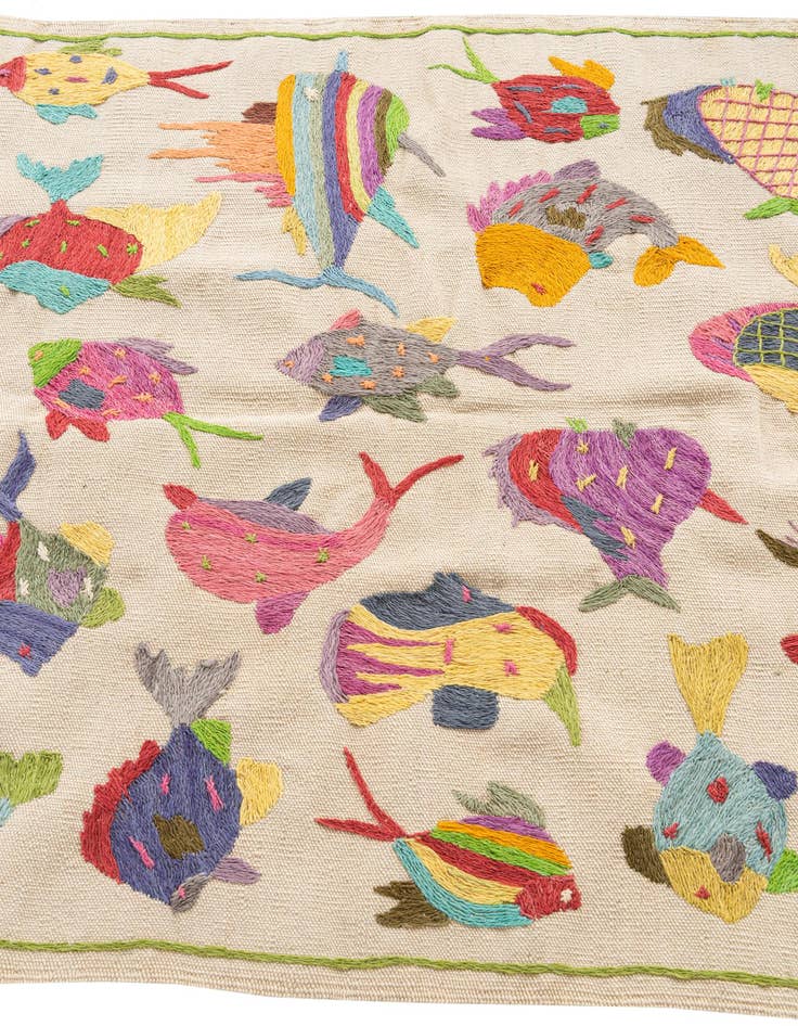 Detail image of 3' 3 x 4' 5  Hand Woven Kilim Suzani Wool Rug