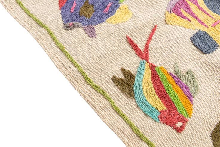 Detail image of 3' 3 x 4' 5 Hand Woven Kilim Suzani Wool Rug