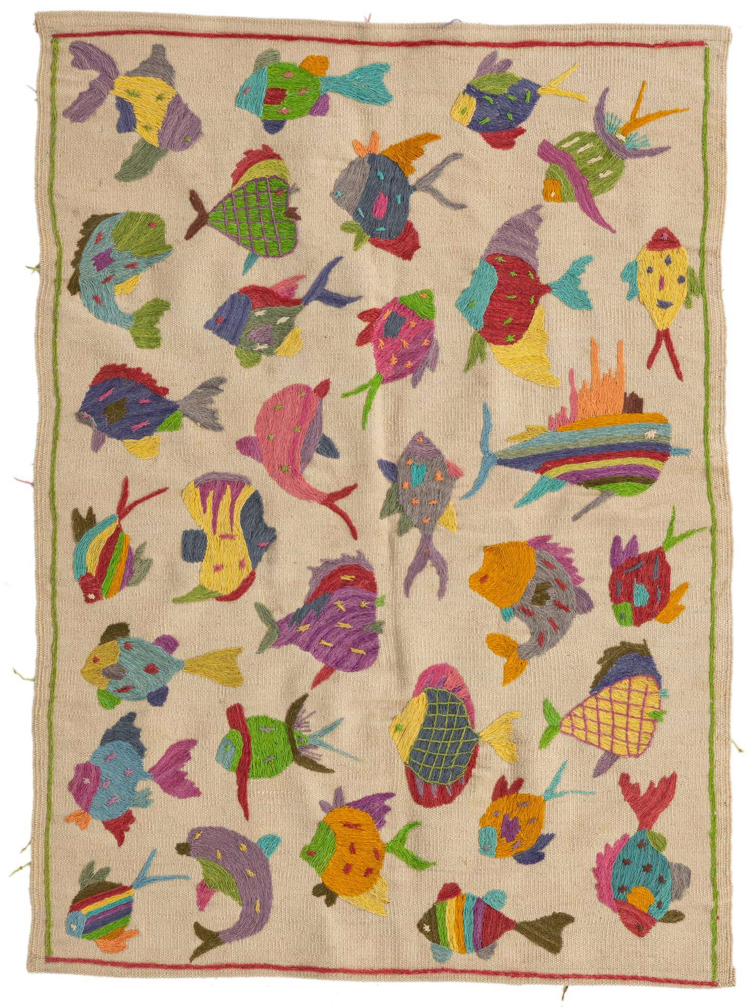 3' 3 x 4' 5 Hand Woven Kilim Suzani Wool Rug