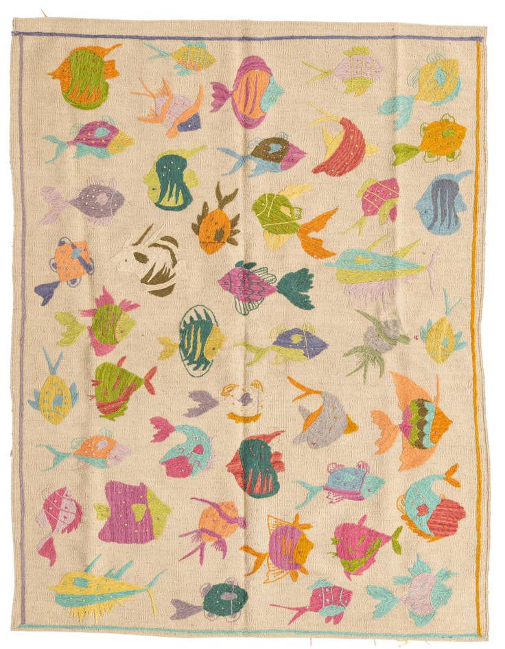 Detail image of 4' x 5' 7 Hand Woven Kilim Suzani Wool Rug