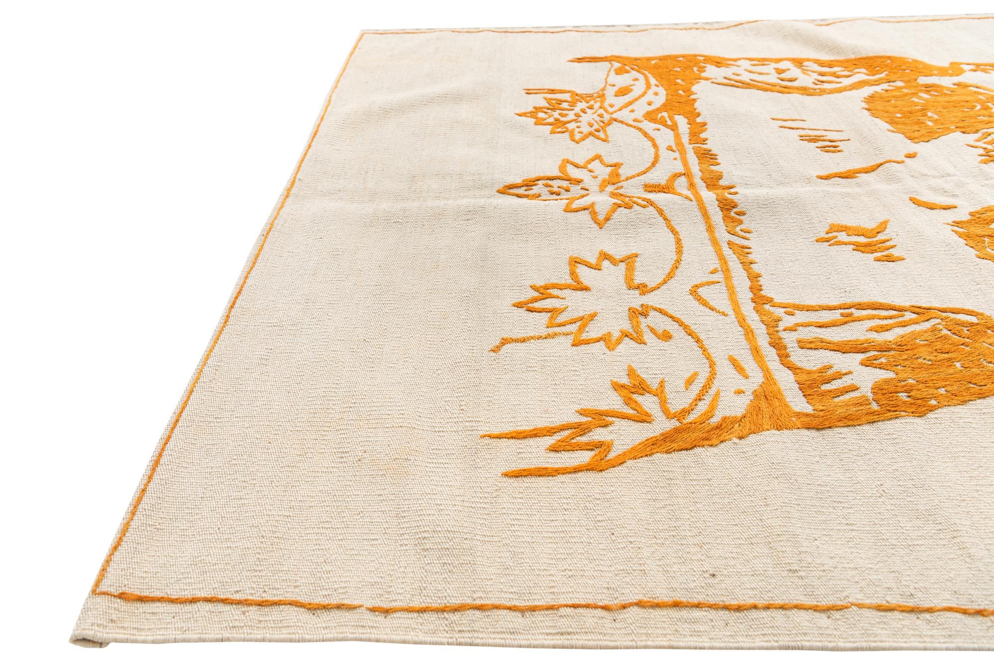 4' 3 x 5' 8 Hand Woven Kilim Suzani Wool Rug