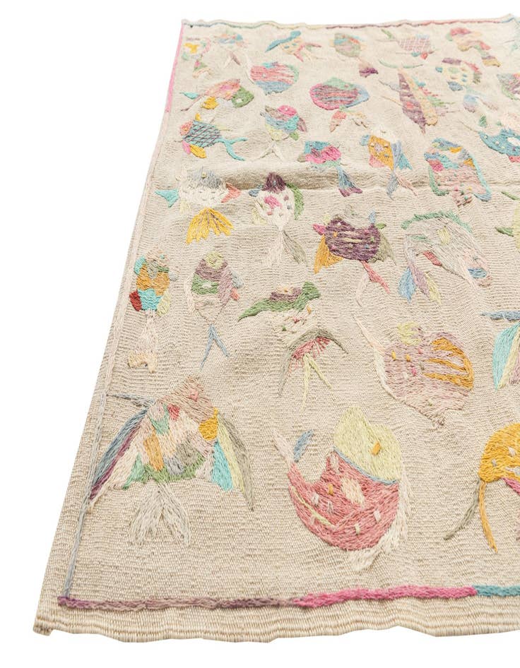 Detail image of 4' x 5' 8  Hand Woven Kilim Suzani Wool Rug