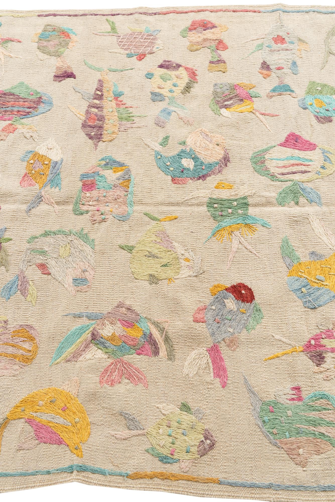4' x 5' 8 Hand Woven Kilim Suzani Wool Rug