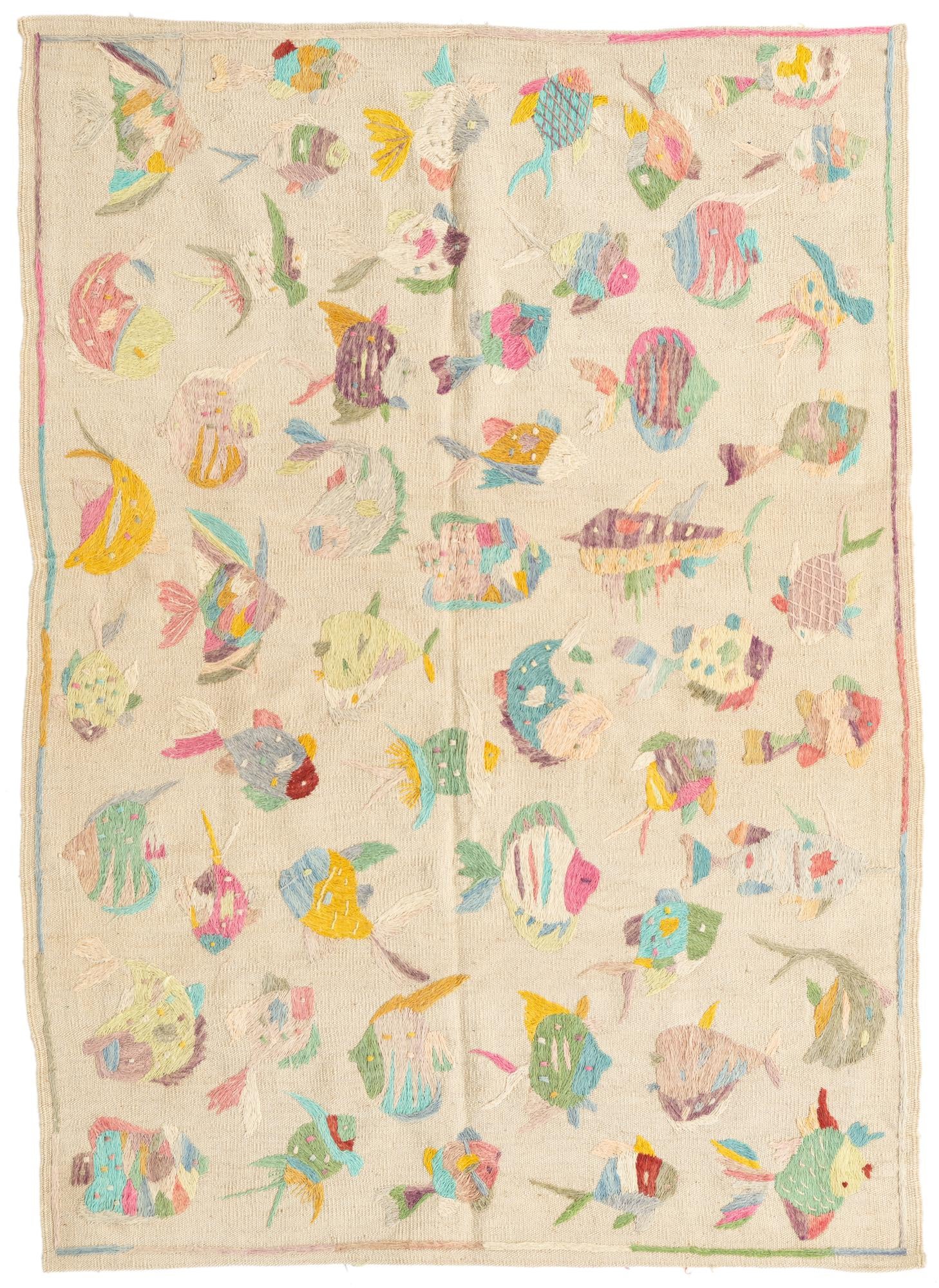 4' x 5' 8 Hand Woven Kilim Suzani Wool Rug