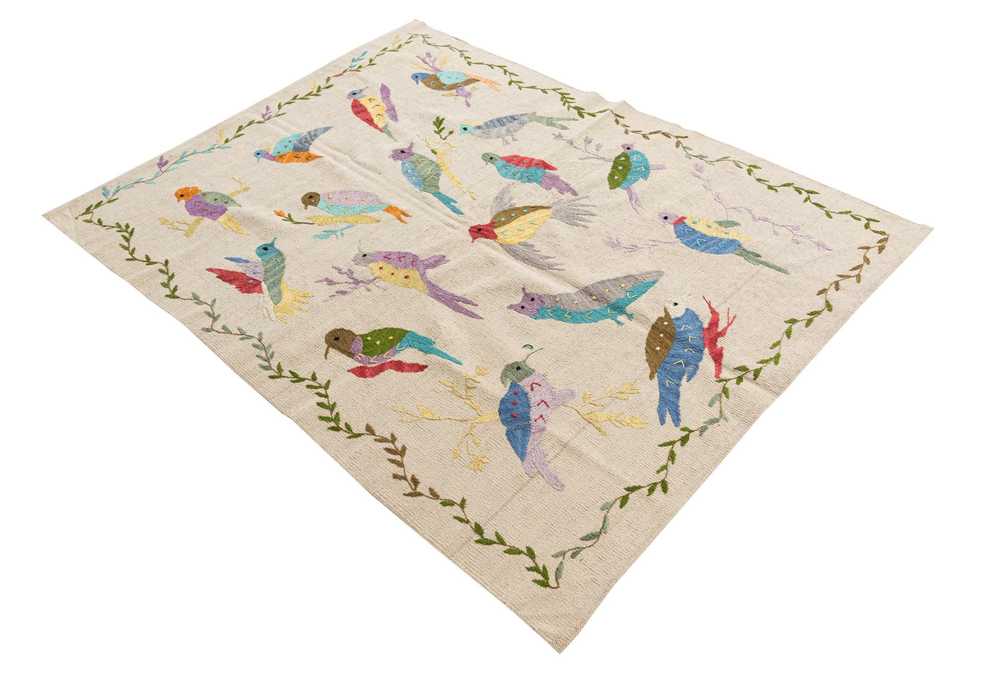 4' 2 x 5' 6 Hand Woven Kilim Suzani Wool Rug