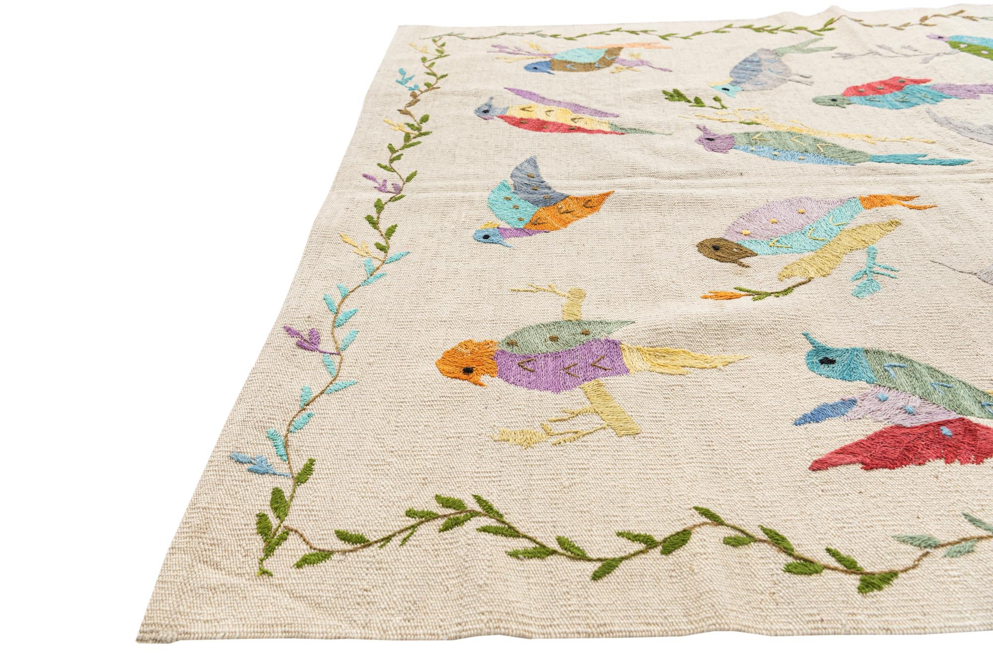 4' 2 x 5' 6 Hand Woven Kilim Suzani Wool Rug