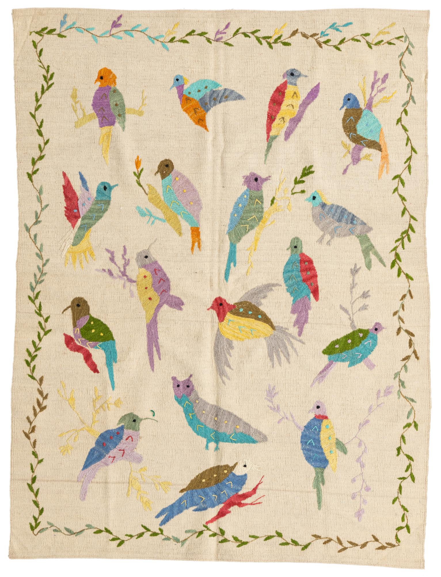 4' 2 x 5' 6 Hand Woven Kilim Suzani Wool Rug