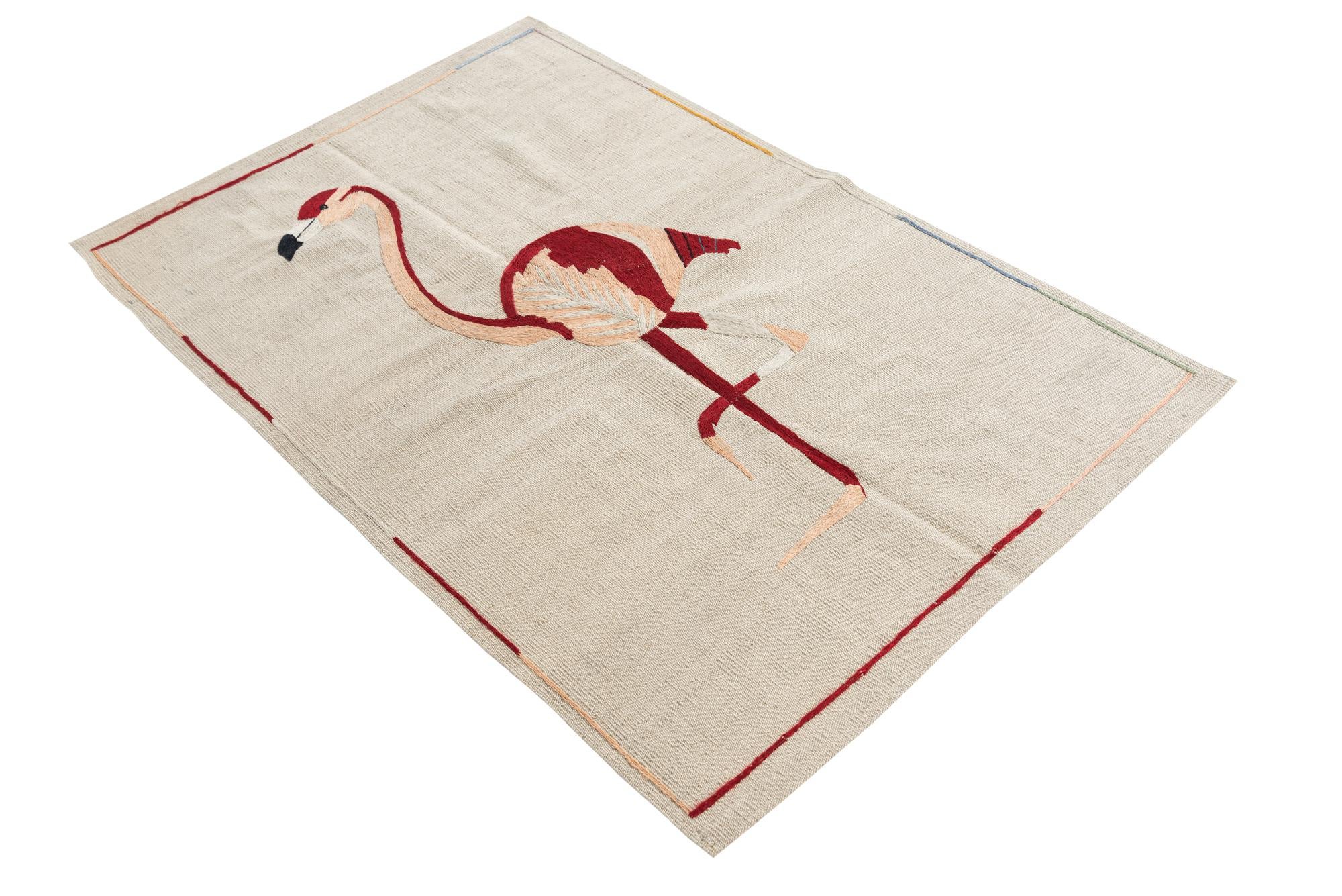 3' 2 x 4' 9 Hand Woven Kilim Suzani Wool Rug