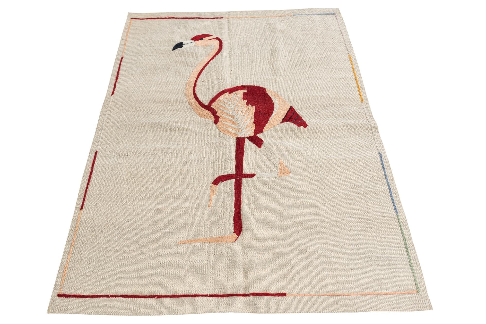 3' 2 x 4' 9 Hand Woven Kilim Suzani Wool Rug