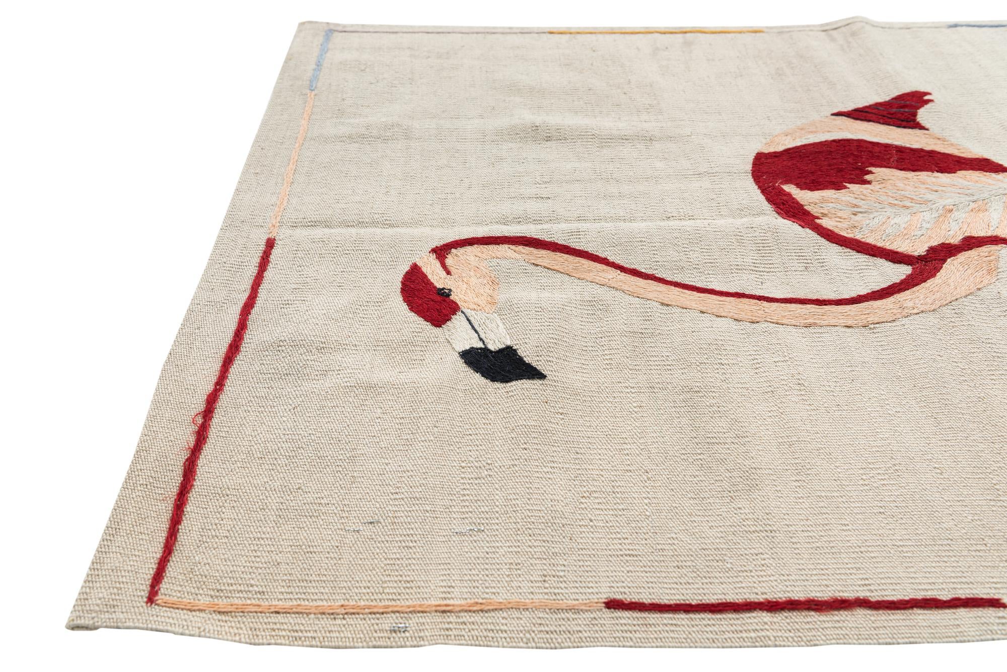 3' 2 x 4' 9 Hand Woven Kilim Suzani Wool Rug