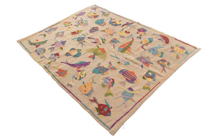 4' 4 x 5' 6 Hand Woven Kilim Suzani Wool Rug