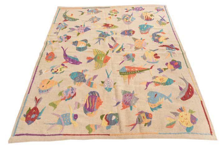 4' 4 x 5' 6 Hand Woven Kilim Suzani Wool Rug