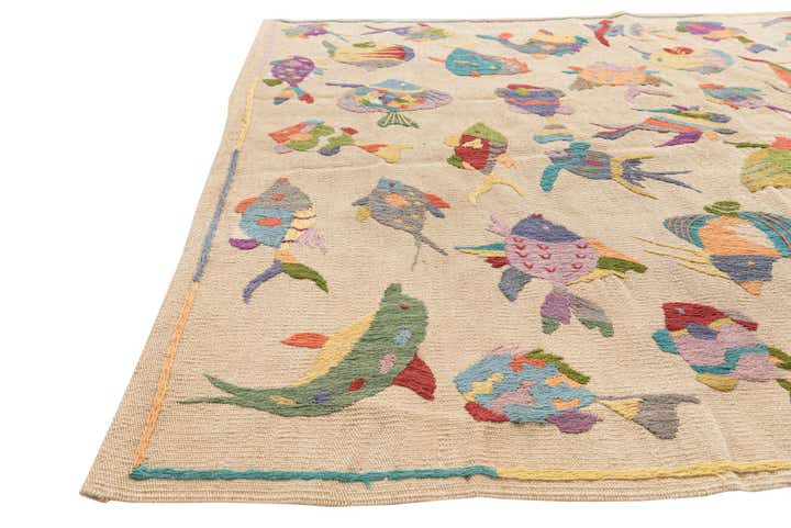 4' 4 x 5' 6 Hand Woven Kilim Suzani Wool Rug