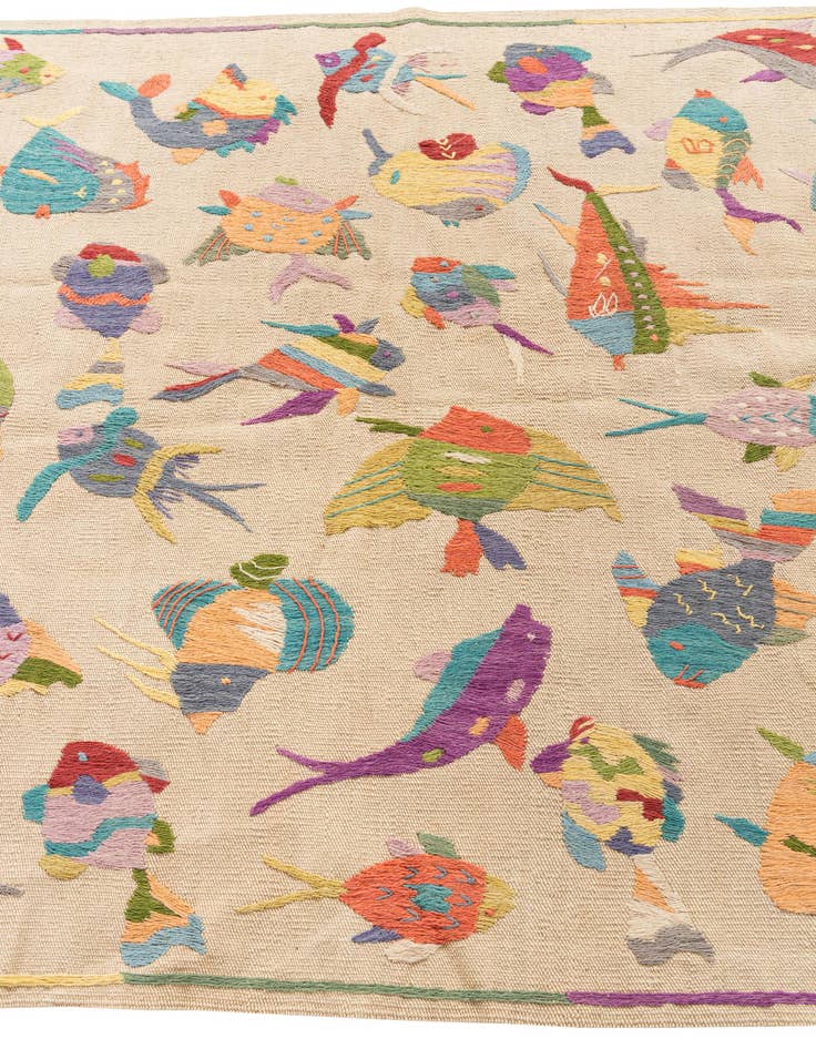 Detail image of 4' 4 x 5' 6  Hand Woven Kilim Suzani Wool Rug