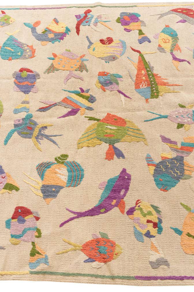 4' 4 x 5' 6 Hand Woven Kilim Suzani Wool Rug