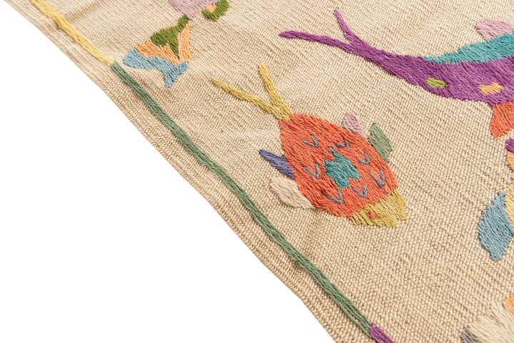 4' 4 x 5' 6 Hand Woven Kilim Suzani Wool Rug