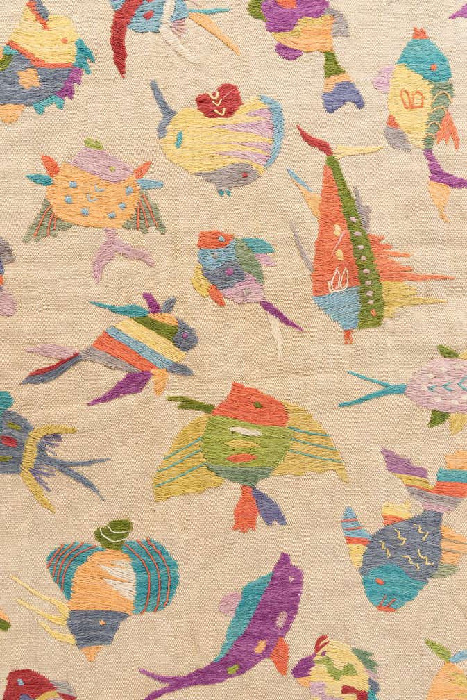 4' 4 x 5' 6 Hand Woven Kilim Suzani Wool Rug