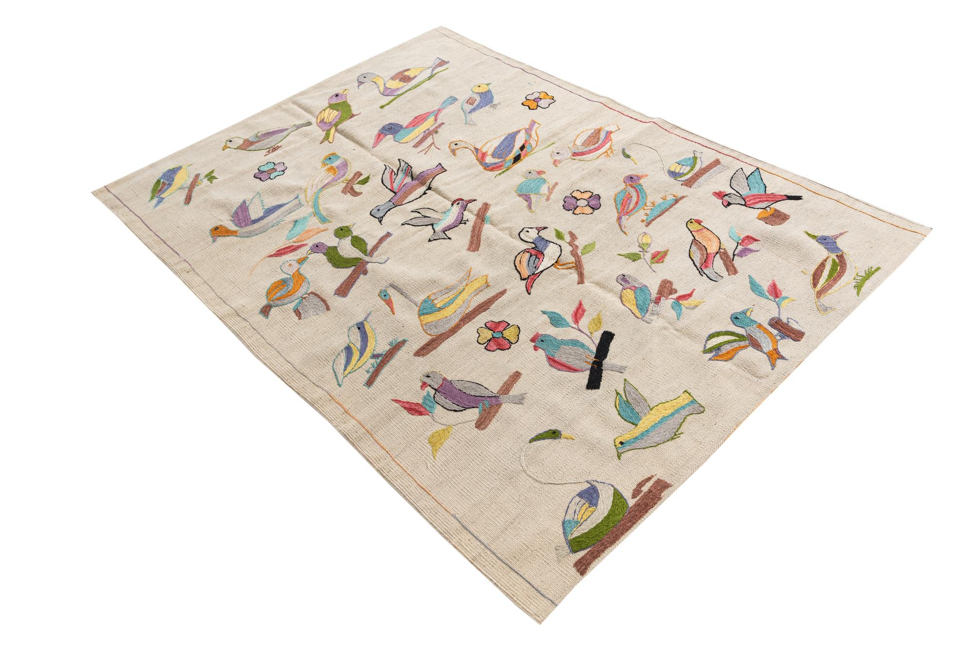 4' 3 x 5' 9 Hand Woven Kilim Suzani Wool Rug