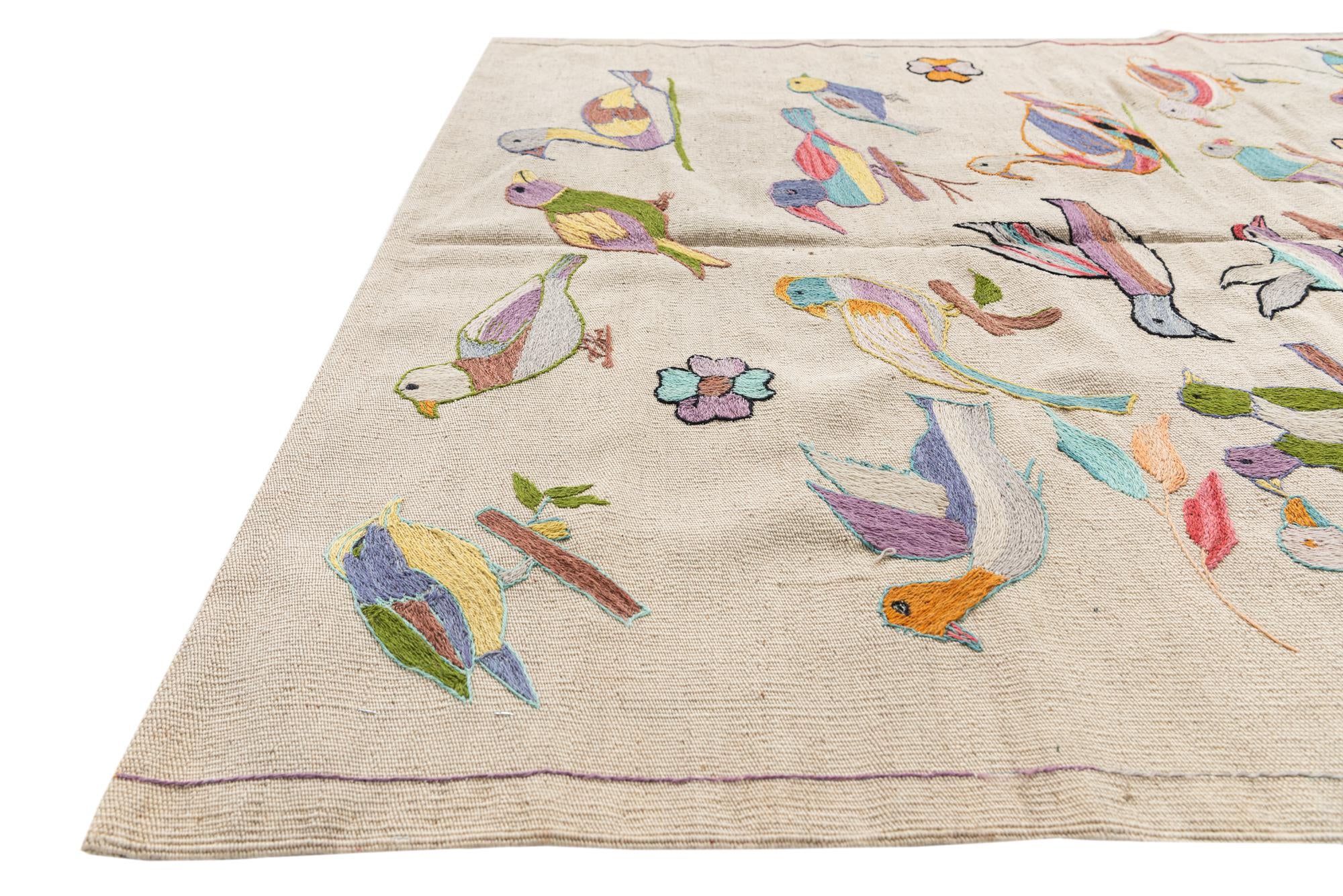 4' 3 x 5' 9 Hand Woven Kilim Suzani Wool Rug