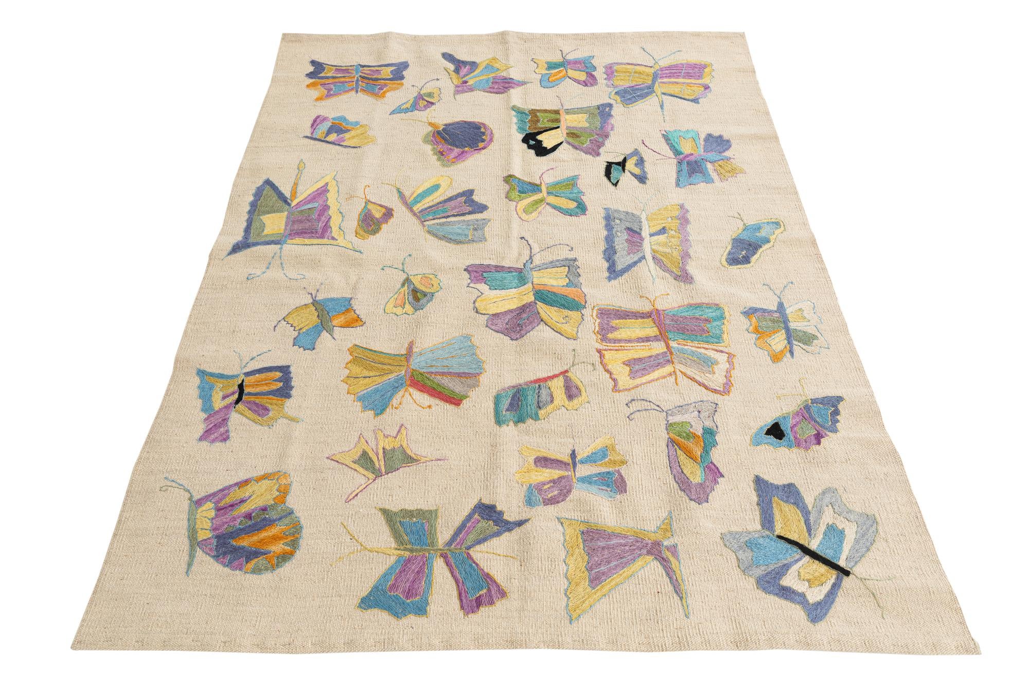 4' 1 x 5' 9 Hand Woven Kilim Suzani Wool Rug