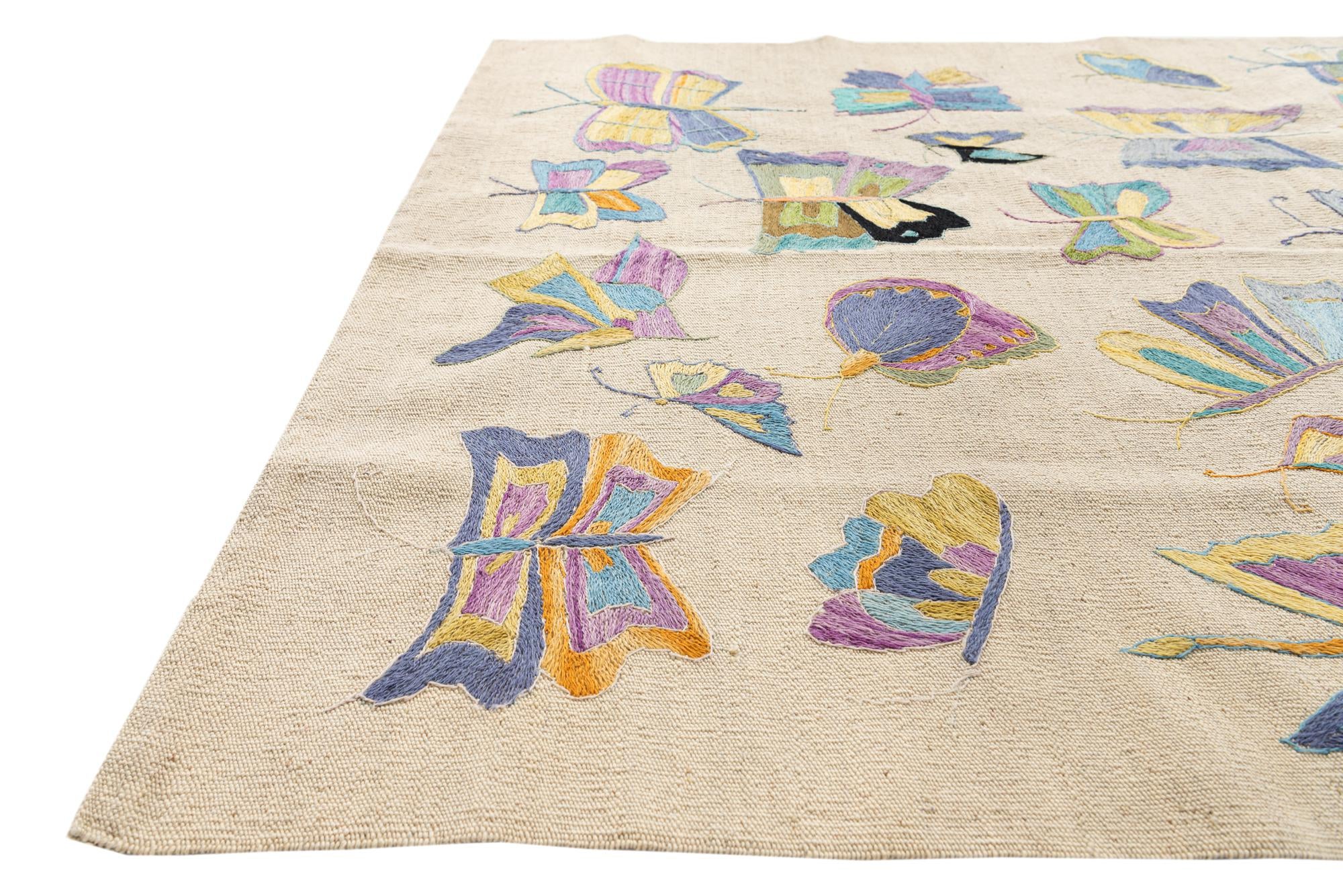 4' 1 x 5' 9 Hand Woven Kilim Suzani Wool Rug