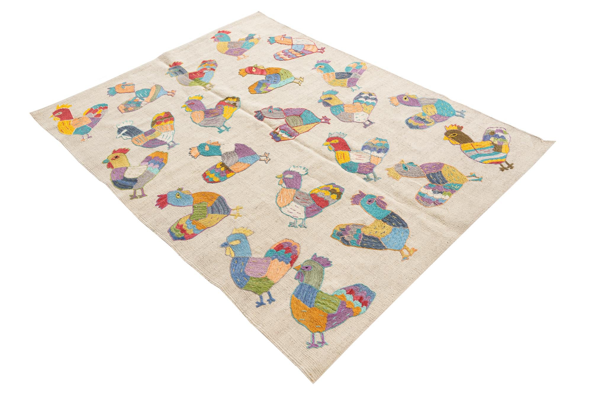 4' 2 x 5' 5 Hand Woven Kilim Suzani Wool Rug
