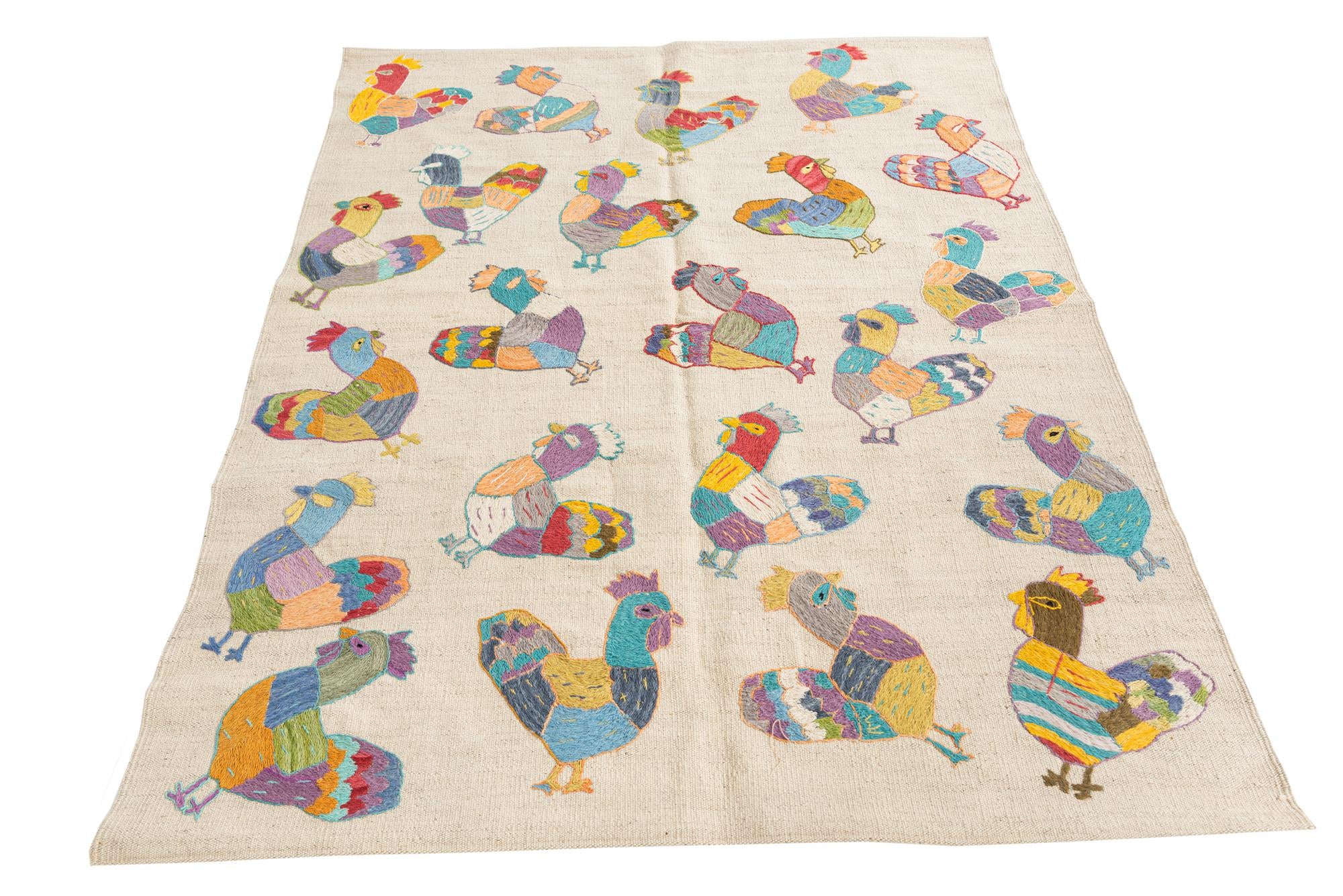 4' 2 x 5' 5 Hand Woven Kilim Suzani Wool Rug
