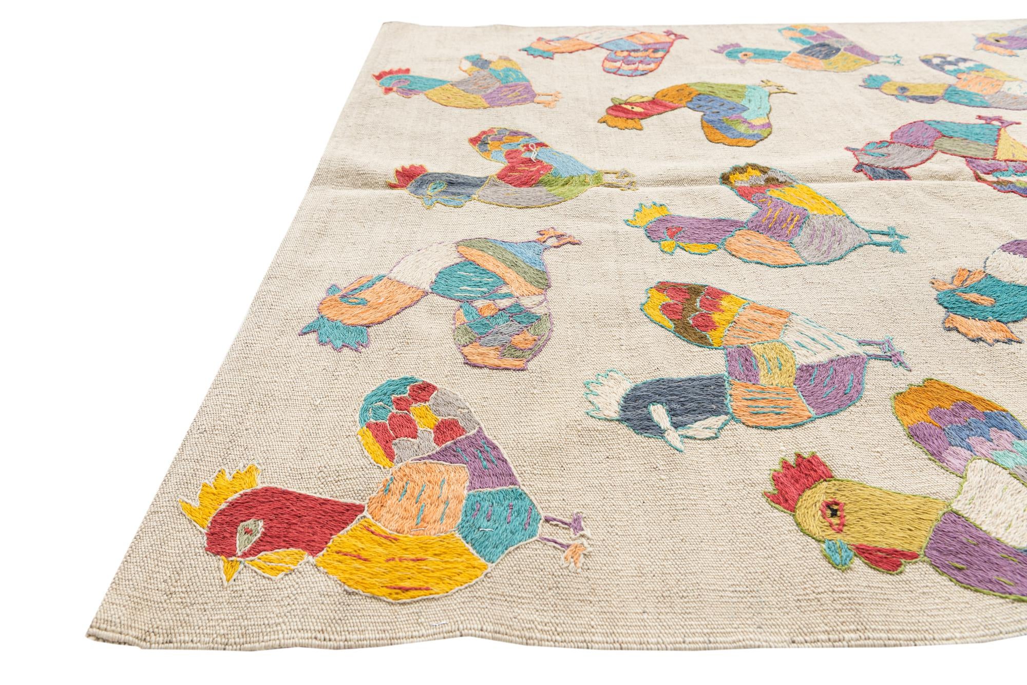 4' 2 x 5' 5 Hand Woven Kilim Suzani Wool Rug